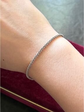 Vintage 1980s 1990s Italian Sterling Silver Woven Raised Pop Corn Chain Bracelet